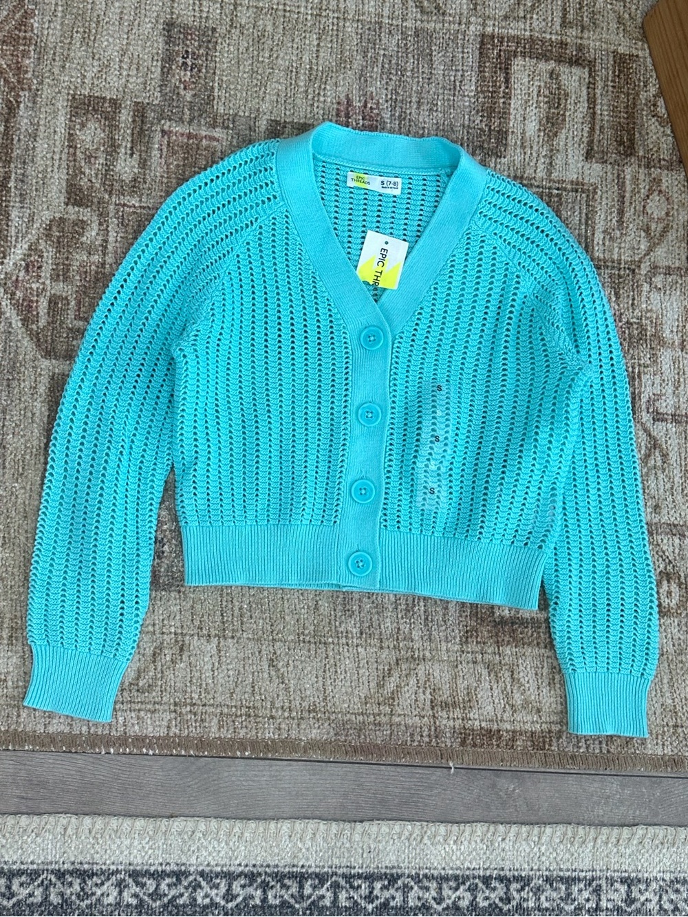 New Epic Threads Girls Cardigan Macys Exclusive V Neck Turquoise Button Sm 7/8